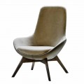Wohnzimmer Sessel aus Leder und Stoff mit Holzsockel Made in Italy - Ama