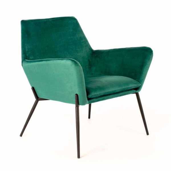 Moderner lounge chair aus petrolgrünem samt und schwarzem metall - getönt