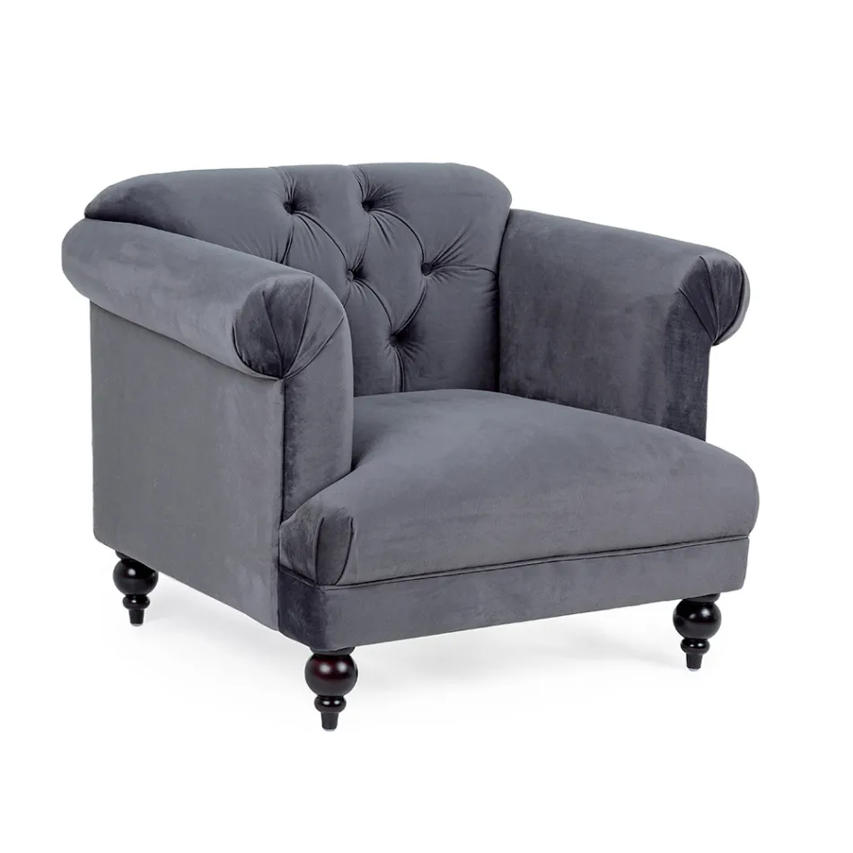 Klassischer Design-Sessel in Holz und Samtoptik in Grau oder Pink - Sanny Viadurini