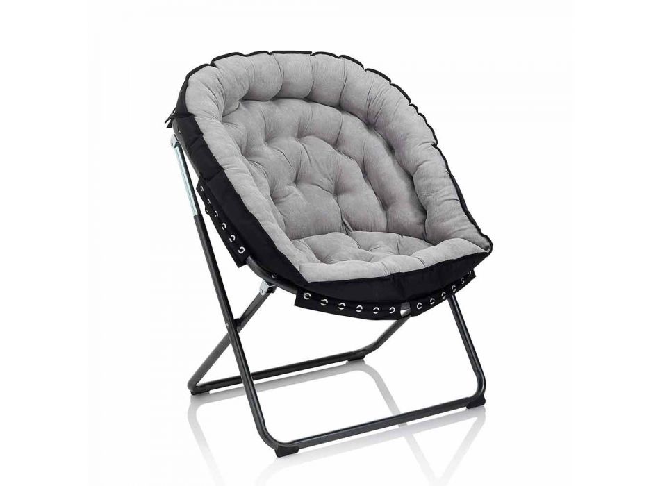 Design Sessel aus hellgrauem Samt mit schwarzer Metallstruktur - Tronia