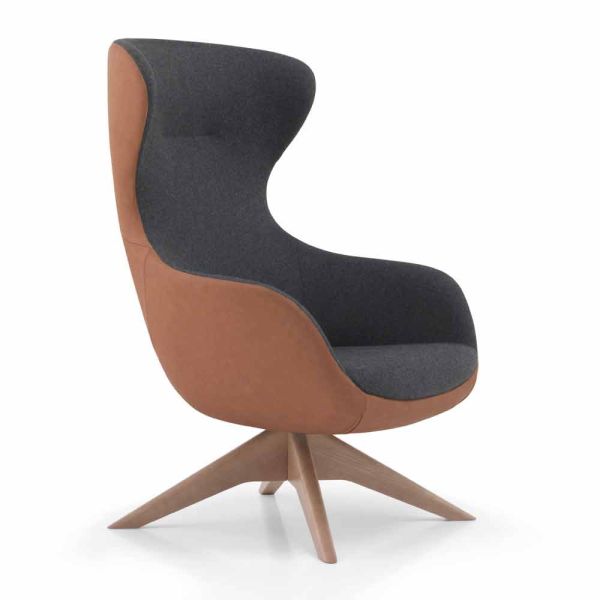 Drehbarer ledersessel mit holzgestell made in italy - butterfly