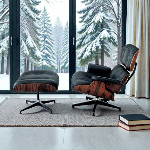 Drehsessel mit lederbezug und fußstütze made in italy - maestrale