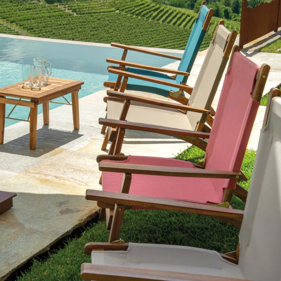 Sessel aus Akazienholz und Baumwoll-/Polyester-Mischgewebe - Bottega Viadurini