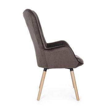Design-Sessel aus Buchenholz und grünem oder grauem Samt - Gilly