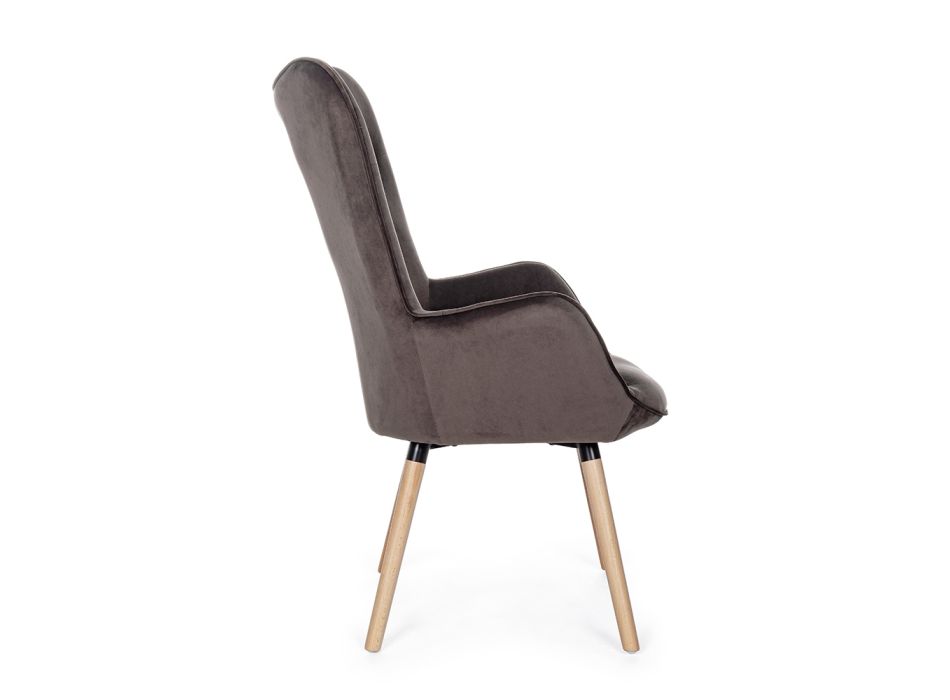Design-Sessel aus Buchenholz und grünem oder grauem Samt - Gilly
