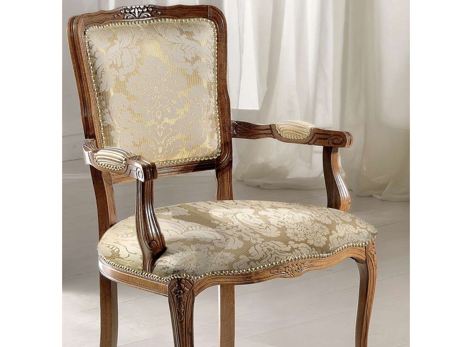 Sessel aus hellbeigem und goldenem Blumenstoff, hergestellt in Italien – Stein Viadurini