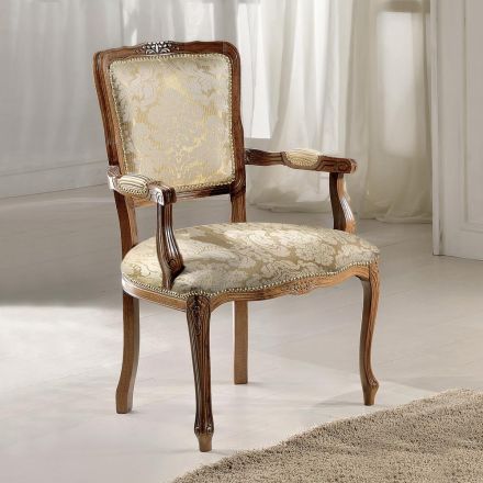 Sessel aus hellbeigem und goldenem Blumenstoff, hergestellt in Italien – Stein Viadurini
