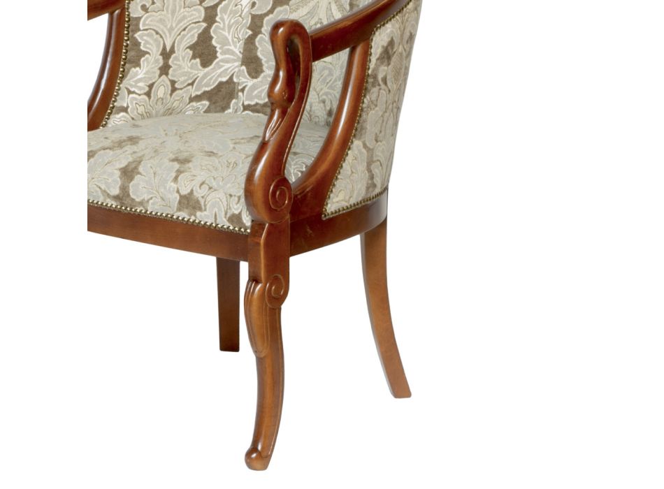 Sessel aus dekoriertem Stoff und patinierter Walnussstruktur, hergestellt in Italien – Citrino Viadurini