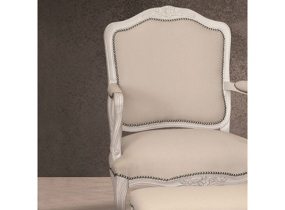 Sessel aus Juma-Stoff und weiß gewachster Holzstruktur, hergestellt in Italien – Luna Viadurini