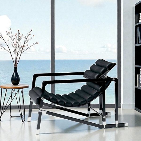 Moderner sessel aus glänzend schwarz lackiertem holz und leder made in italy - conga
