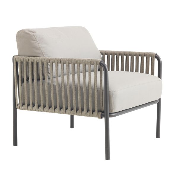 Outdoor-sessel aus stahl und seil mit kissen made in italy - helga