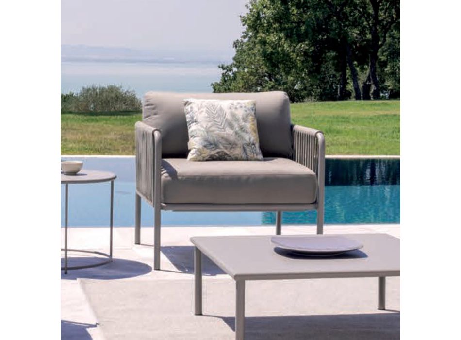 Outdoor-Sessel aus Stahl und Seil mit Kissen Made in Italy - Helga Viadurini