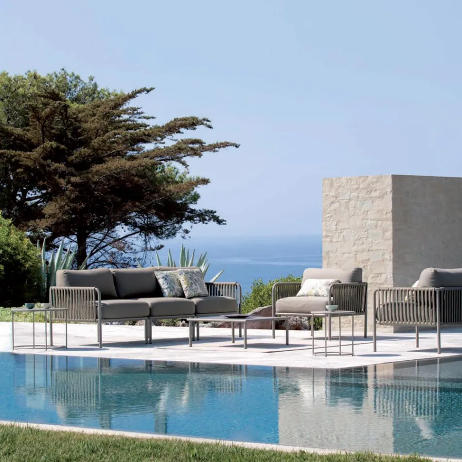 Outdoor-Sessel aus verzinktem Stahl und Seil mit Kissen, hergestellt in Italien – Helga Viadurini