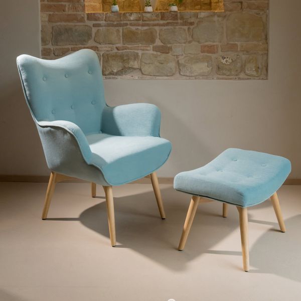 Sessel + pouf aus holz-baumwoll-mischgewebe - ailano