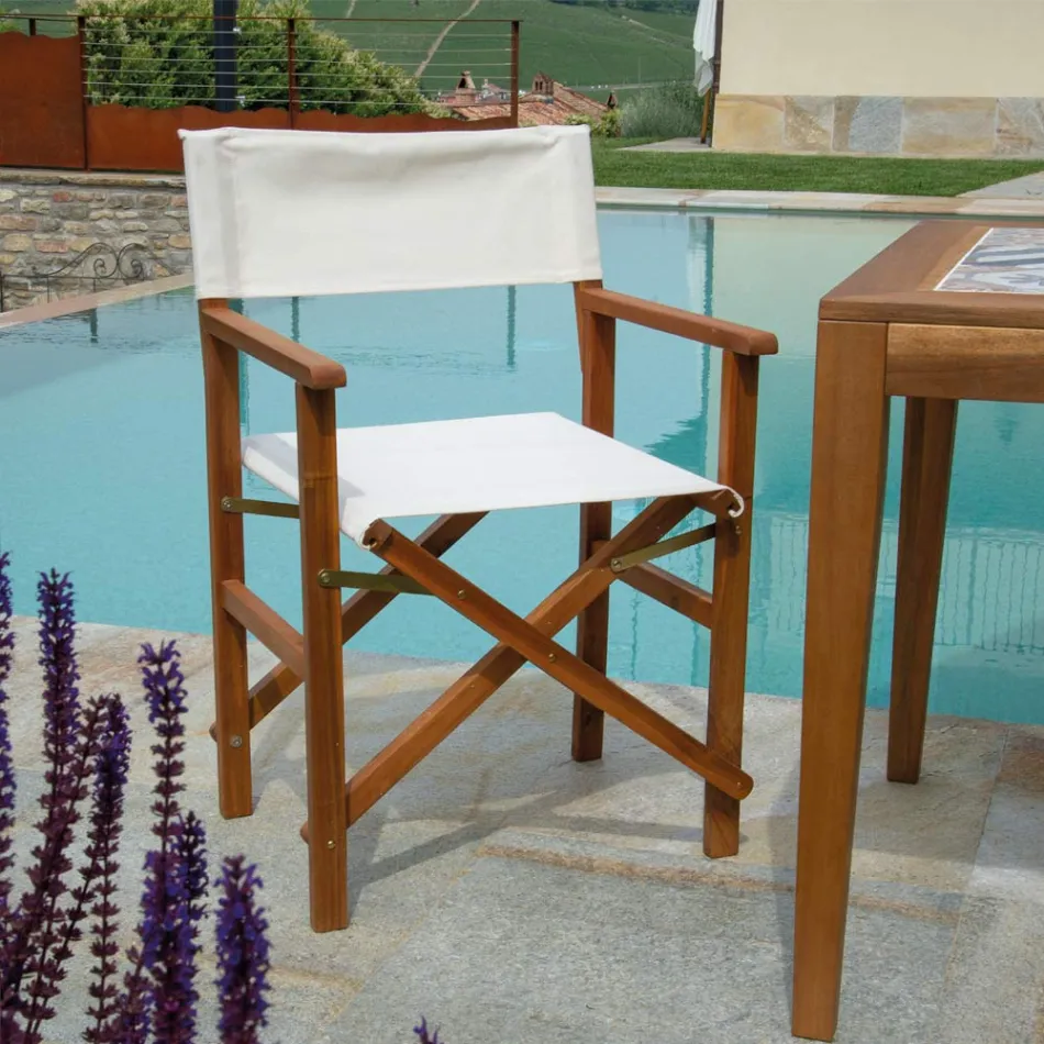 Regiestuhl aus geöltem Akazienholz Naturfarbe - Technical Viadurini