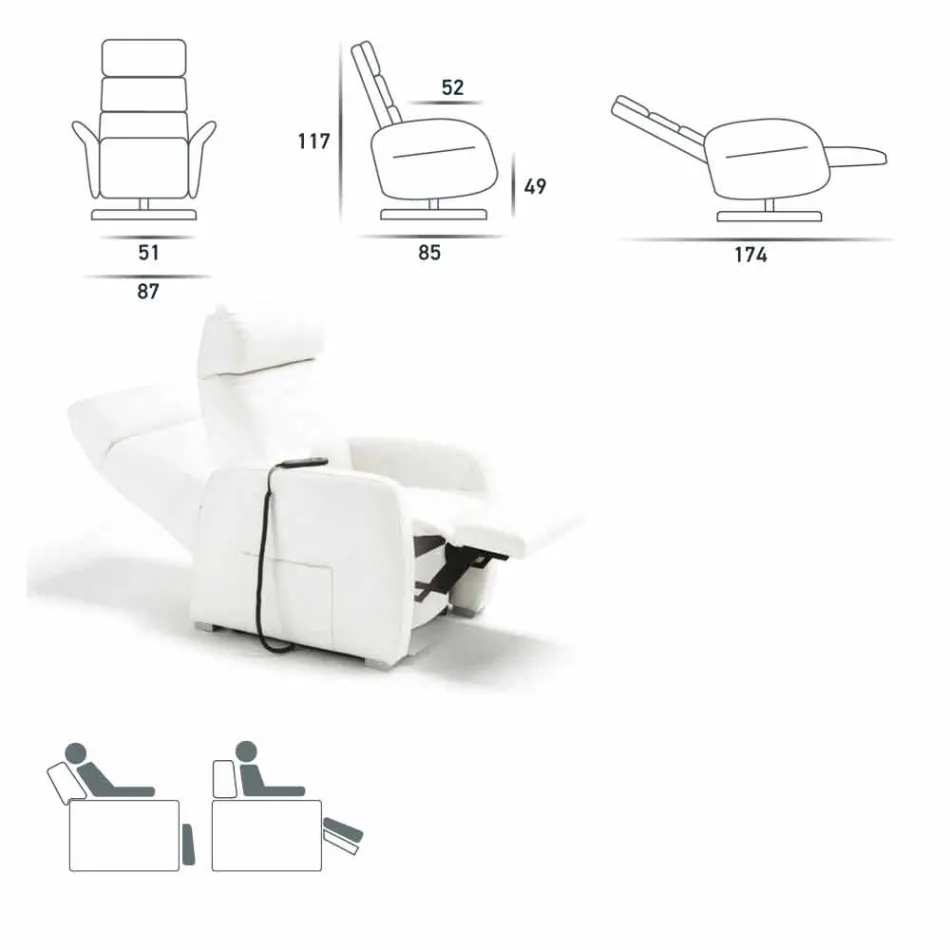 Motorisierte Relax-Drehsessel, 2 Motoren Leder/Kunstleder/Stoff Bluma Viadurini