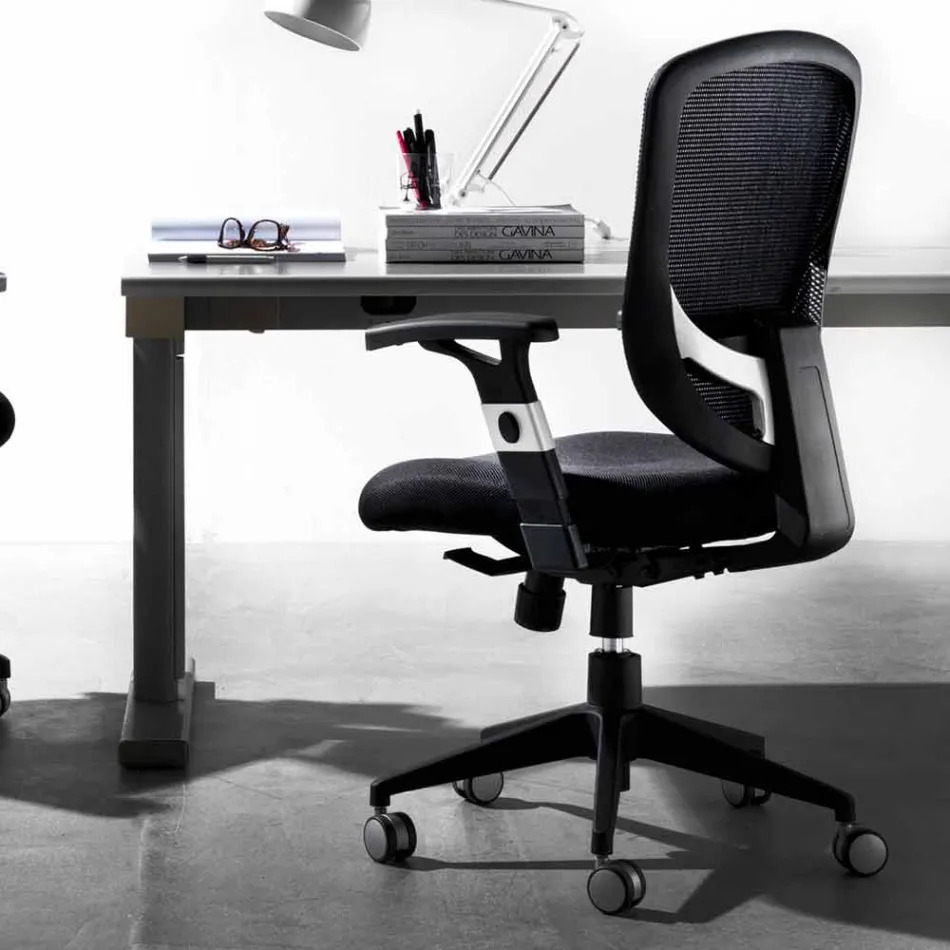 Semidirektionaler und moderner Drehsessel aus schwarzem Netz - Simona Viadurini