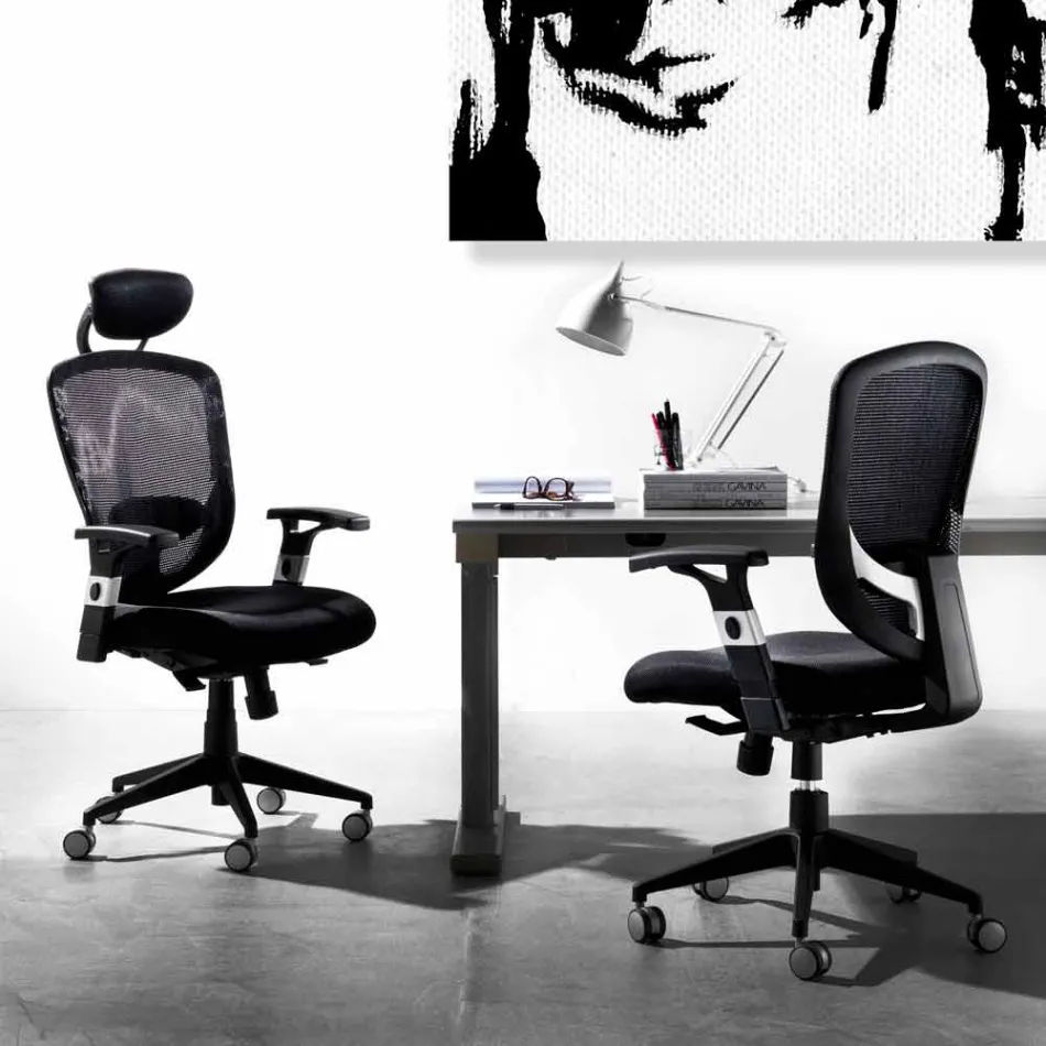 Semidirektionaler und moderner Drehsessel aus schwarzem Netz - Simona Viadurini