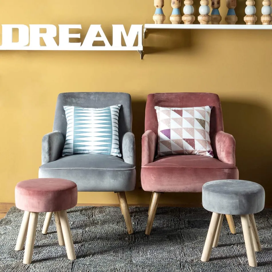 Wohnzimmersessel im skandinavischen Design mit Holz- und Samteffekt - Cinzio Viadurini