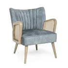 Vintage Holzsessel mit Rattan und Polyester Armlehnen - Ludovica Viadurini