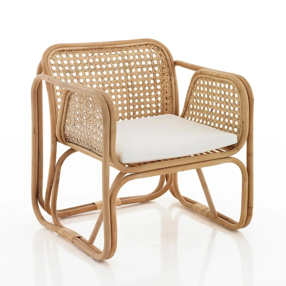 Outdoor- und Indoor-Rattan-Sessel und Saia-Stoffkissen – Voir Viadurini