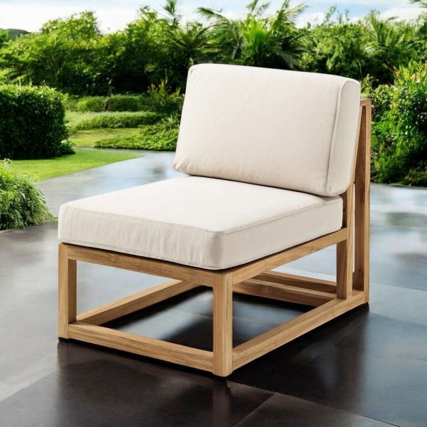 Outdoor-sessel aus natürlichem teakholz und kissen - circe