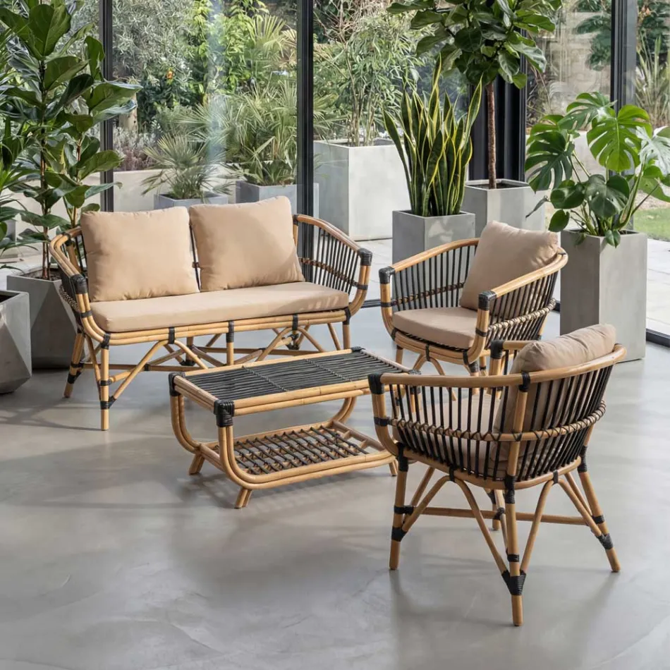 Gartensessel aus natürlichem Rattan mit Kissen inklusive - Catelyn Viadurini