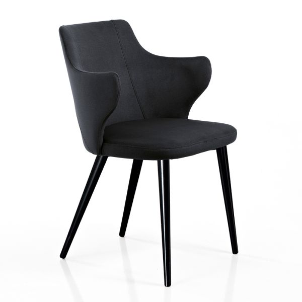 Eleganter wohnzimmersessel aus farbigem stoff und schwarzem metall – duchess