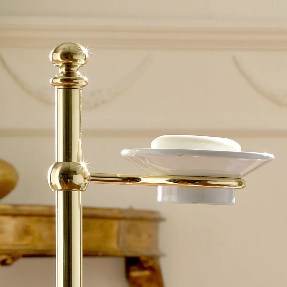 Bodenhandtuchhalter mit Vintage-Seifenschale aus Messing und Keramik – Rouen Viadurini