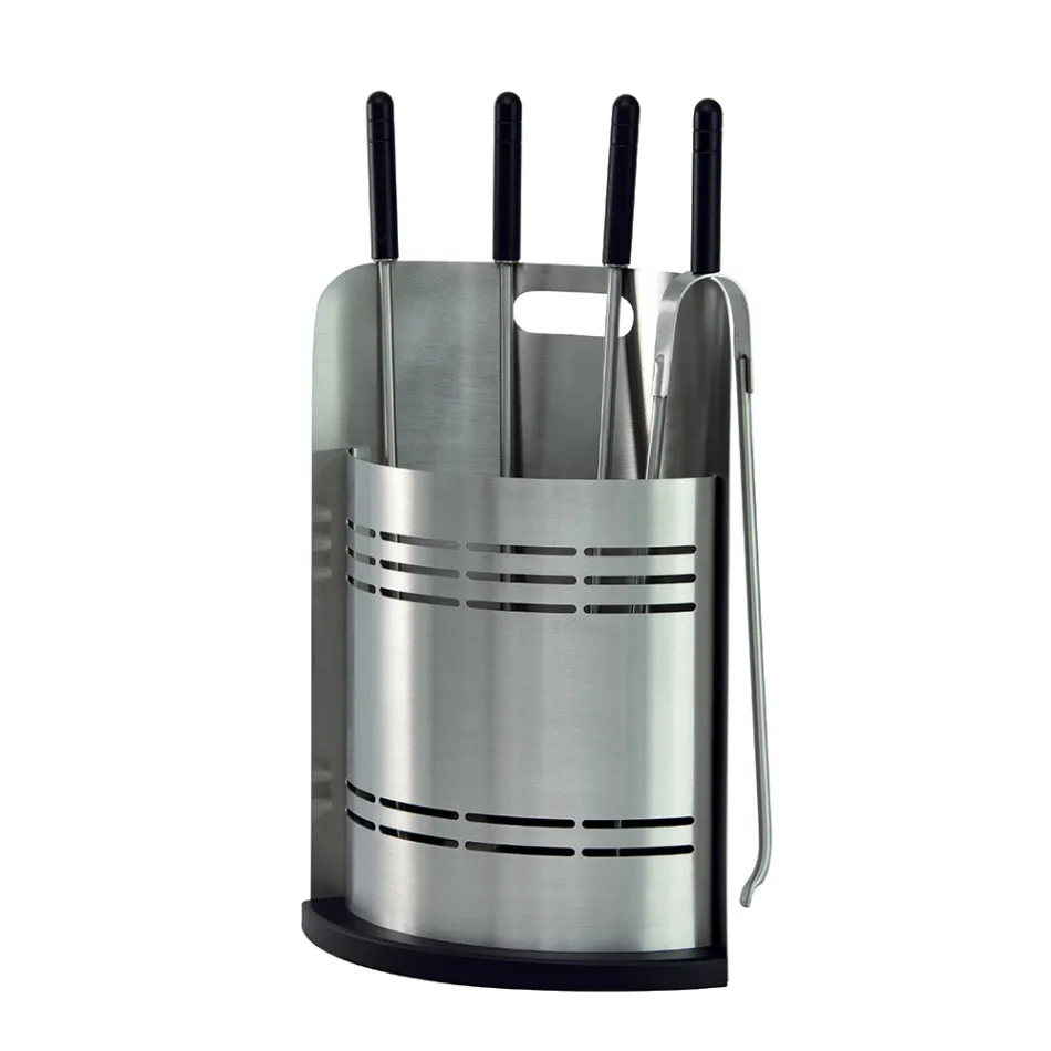 Fester Werkzeughalter mit 4 Werkzeugen für den Kamin, hergestellt in Italien – Bonsai Viadurini