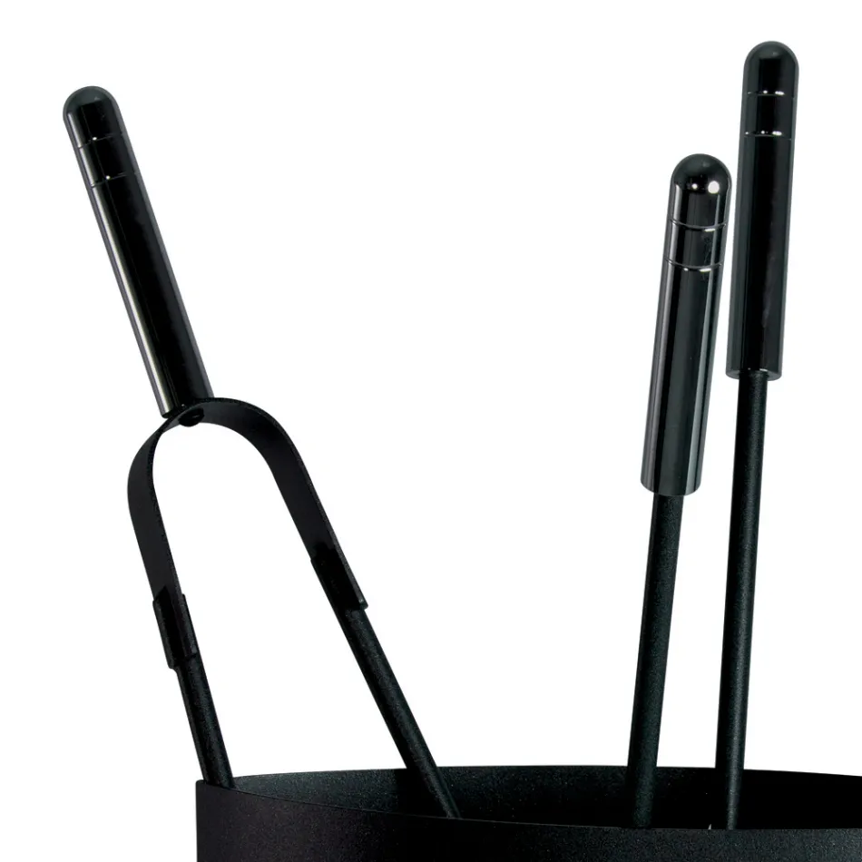 Metall-Kaminwerkzeughalter mit 4 Zubehörteilen, hergestellt in Italien – Canarino Viadurini