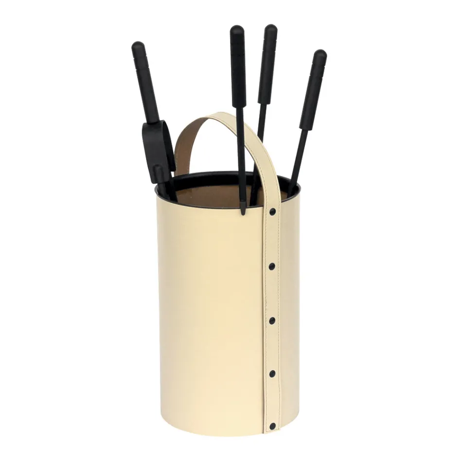 Runder Werkzeughalter aus Kunstleder mit Griff und 4 Zubehörteilen, hergestellt in Italien – Taube Viadurini