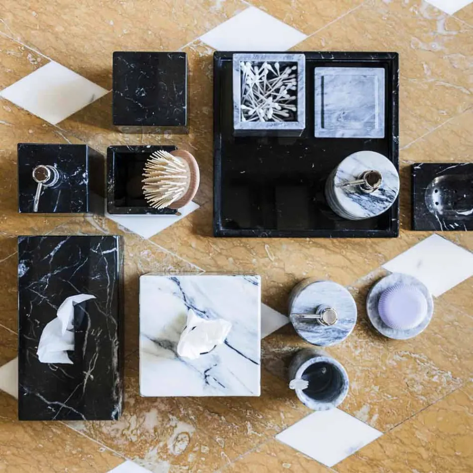 Taschentuchhalter aus schwarzem Marquinia-Marmor, italienisches rechteckiges Design - Rafa Viadurini