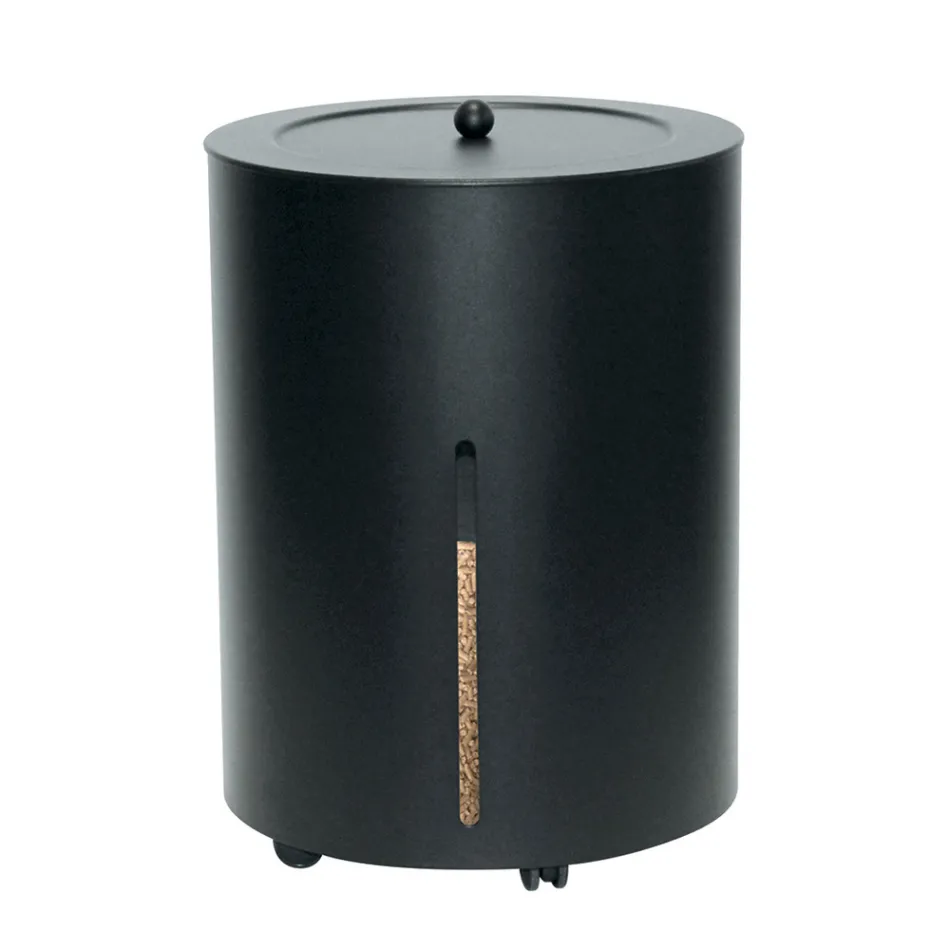 Pellethalter mit Rädern und Deckel aus Metall, hergestellt in Italien – Storch Viadurini