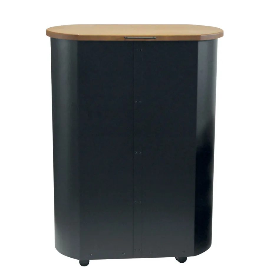 Pellethalter aus Metall mit Rädern und Holzdeckel, hergestellt in Italien – Bisonte Viadurini