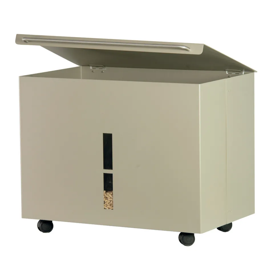 Pellethalter aus Metall mit Rädern und Deckel, hergestellt in Italien – Gazza Viadurini