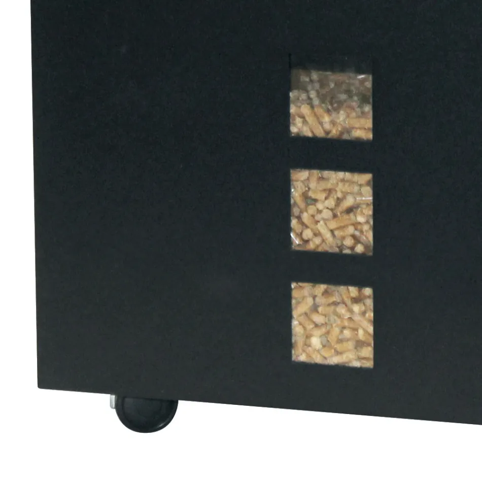 Quadratischer Pellethalter aus schwarz lackiertem Stahl und Rädern, hergestellt in Italien – Papagei Viadurini