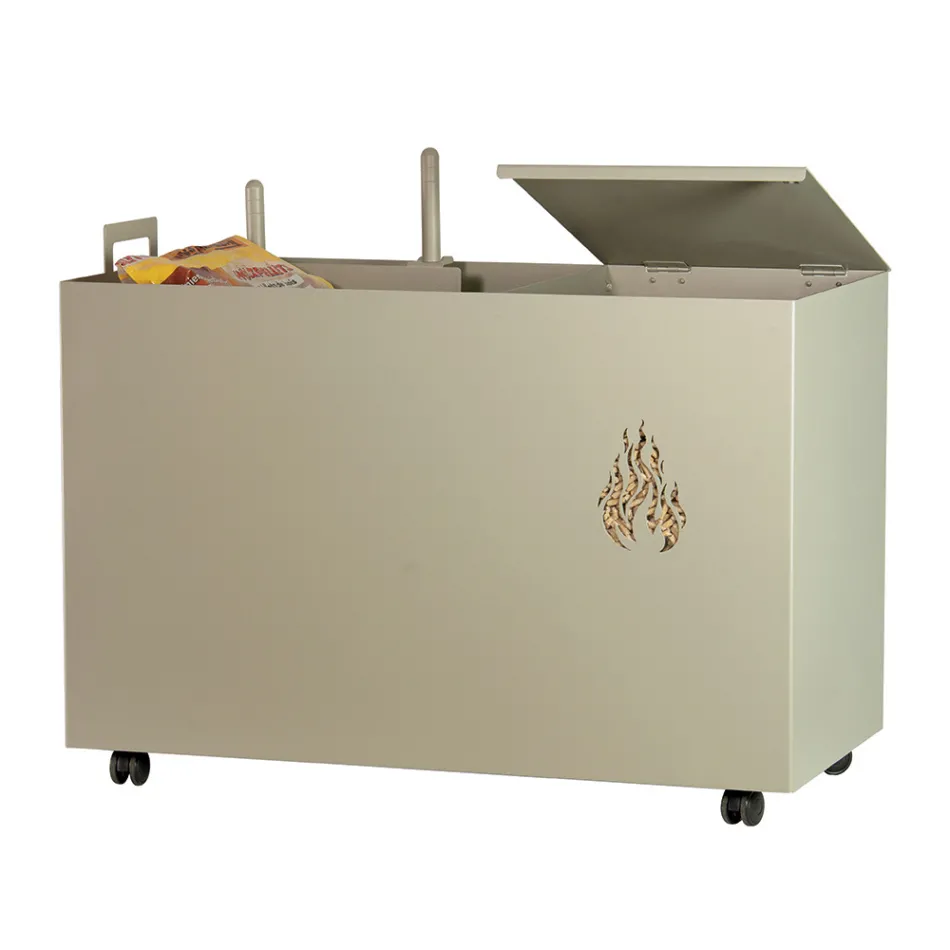 Rechteckiger Pellethalter aus Metall mit 4 Rädern, hergestellt in Italien – Aquila Viadurini