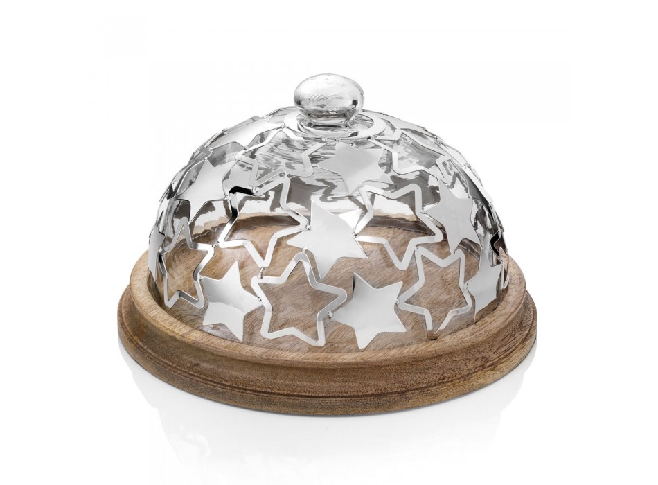 Kuchenhalter aus Holz und Glas mit luxuriösen silbernen Metallsternen - Ilenia Viadurini