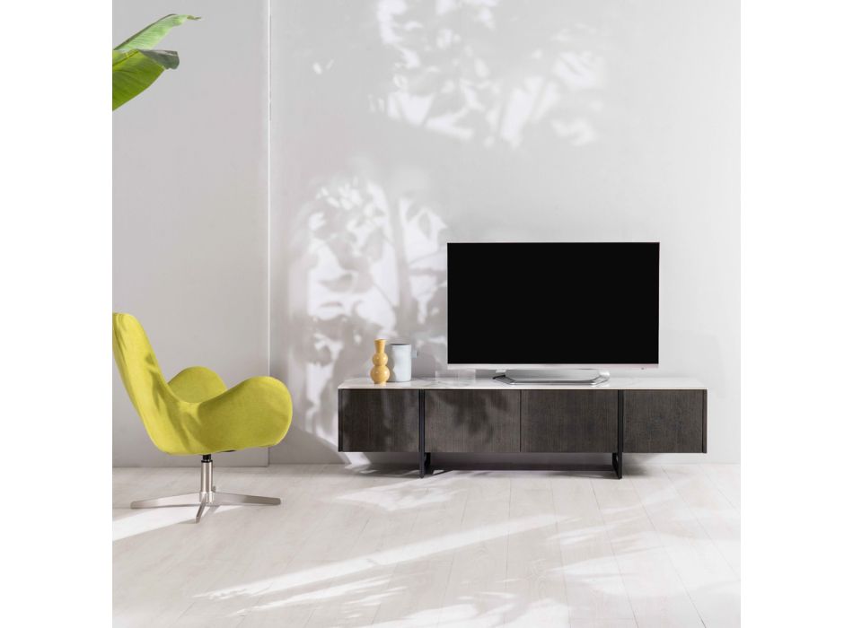 TV-Ständer aus MDF und Keramik mit 2 Türen und 2 Schubladen mit Soft-Closing – Clak Viadurini