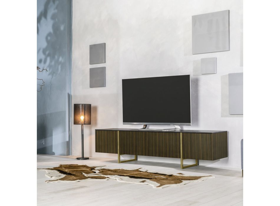 TV-Ständer aus MDF und Keramik mit 2 Türen und 2 Schubladen mit Soft-Closing – Clak Viadurini
