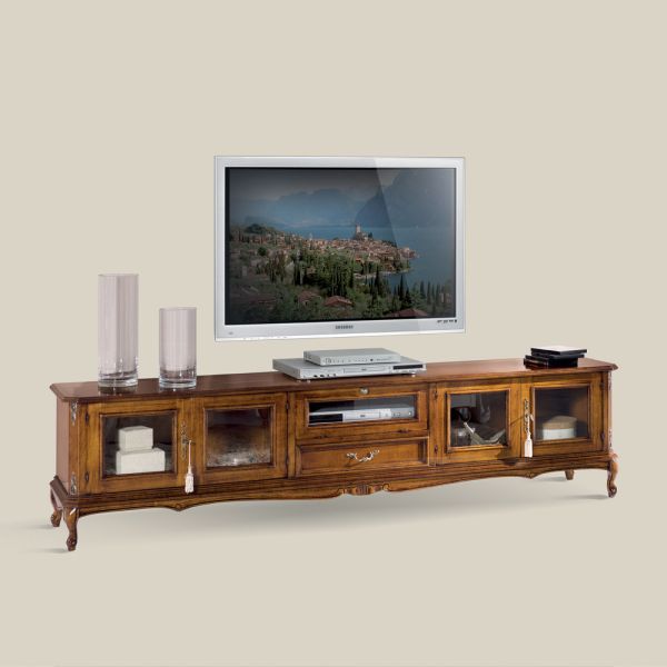 Tv-möbel aus holz im klassischen stil mit glastüren made in italy - richard