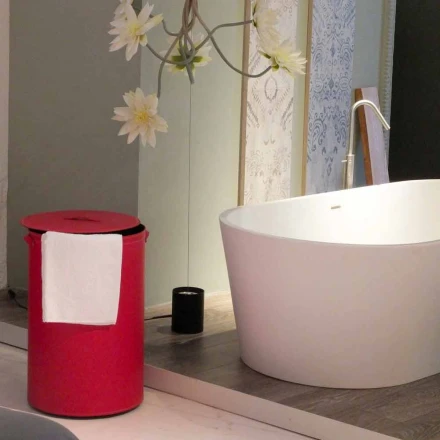 Zylindrischer Wäschekorb aus regeneriertem handgefertigtem Leder Roby Viadurini