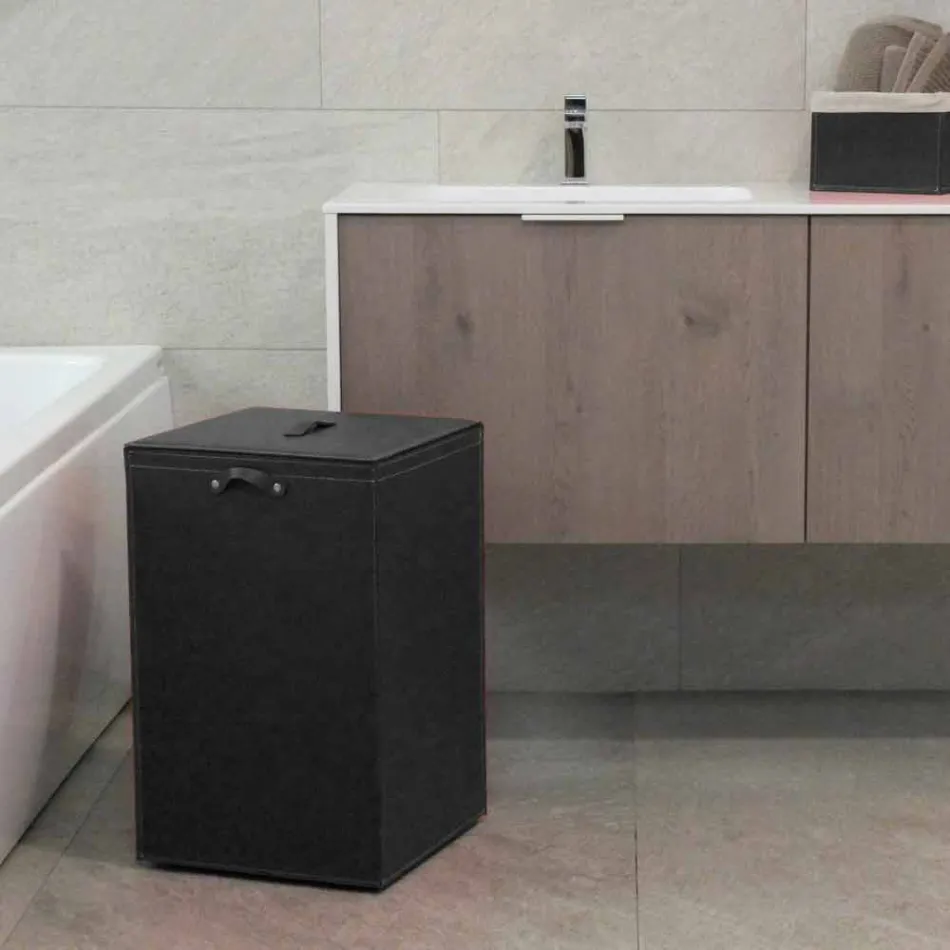 Wäschekorb aus Leder mit quadratischer Basis David, made in Italy Viadurini