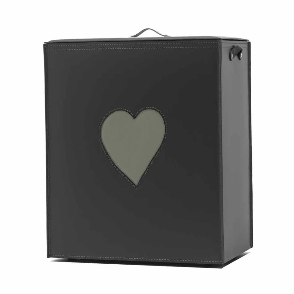 Moderner Lederwäschekorb Made in Italy Adele, Herzeinsatz Viadurini