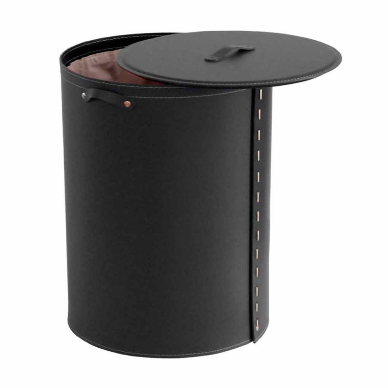 Ovaler Wäschekorb aus regeneriertem Riky-Leder, hergestellt in Italien