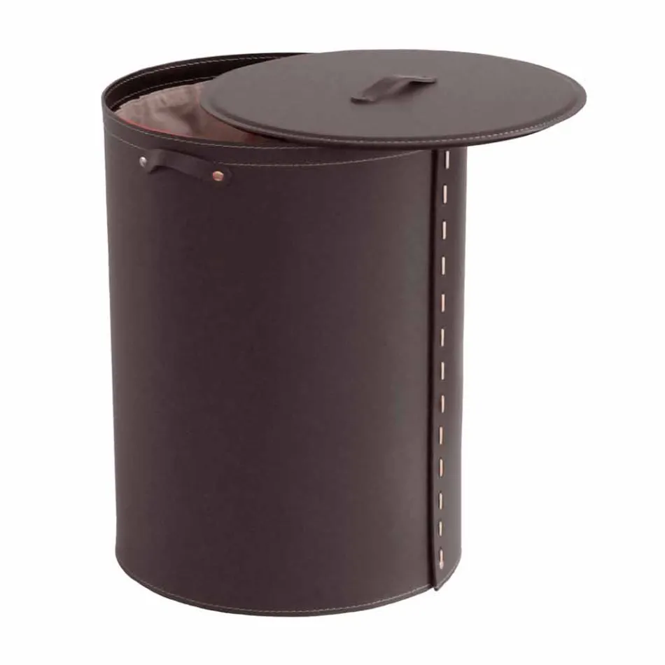 Ovaler Wäschekorb aus regeneriertem Riky-Leder, hergestellt in Italien Viadurini