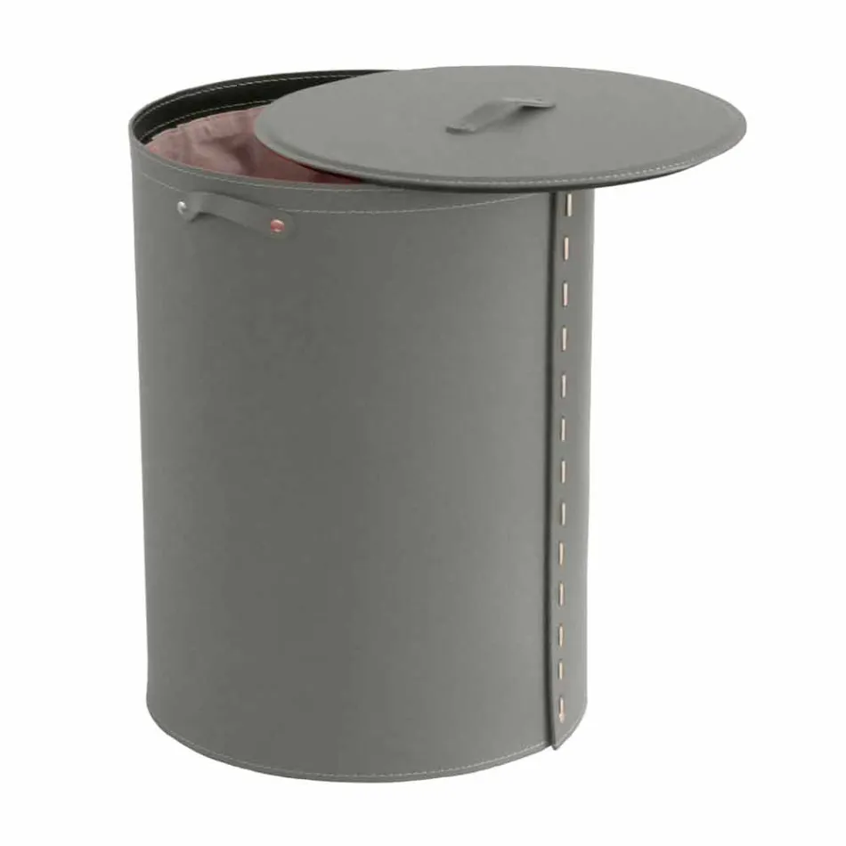 Ovaler Wäschekorb aus regeneriertem Riky-Leder, hergestellt in Italien Viadurini