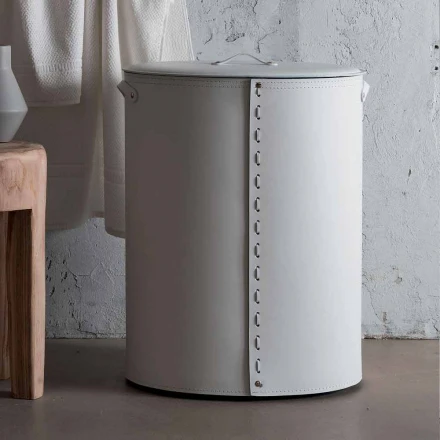 Ovaler Wäschekorb aus regeneriertem Riky-Leder, hergestellt in Italien Viadurini