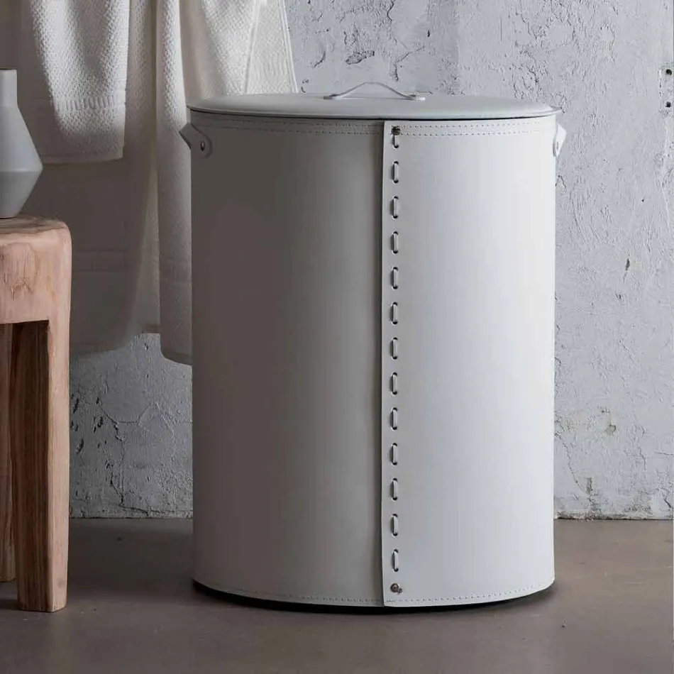 Ovaler Wäschekorb aus regeneriertem Riky-Leder, hergestellt in Italien Viadurini